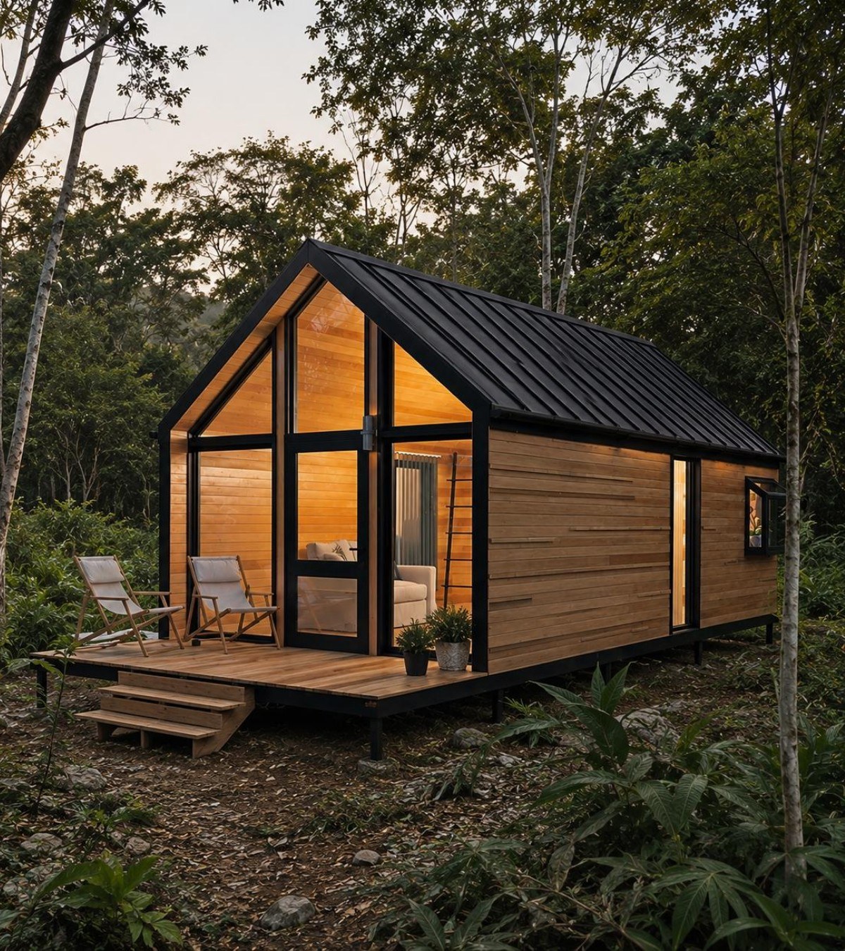 Cabin Mata Atlântica em madeira entre árvores